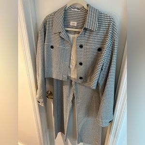 Wilfred grey and white checkered pant and jacket set.Jacket size L.Pants size 10